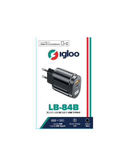IGLOO USB QC 3.0 E USB TYPE-C BLACK